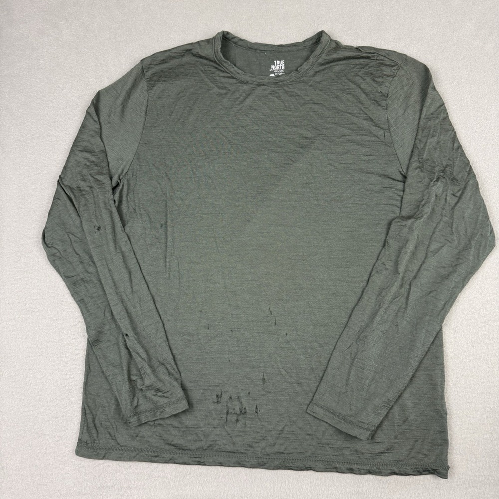True North 100% Merino Wool Long Sleeve Base Layer Shirt Mens Large Green